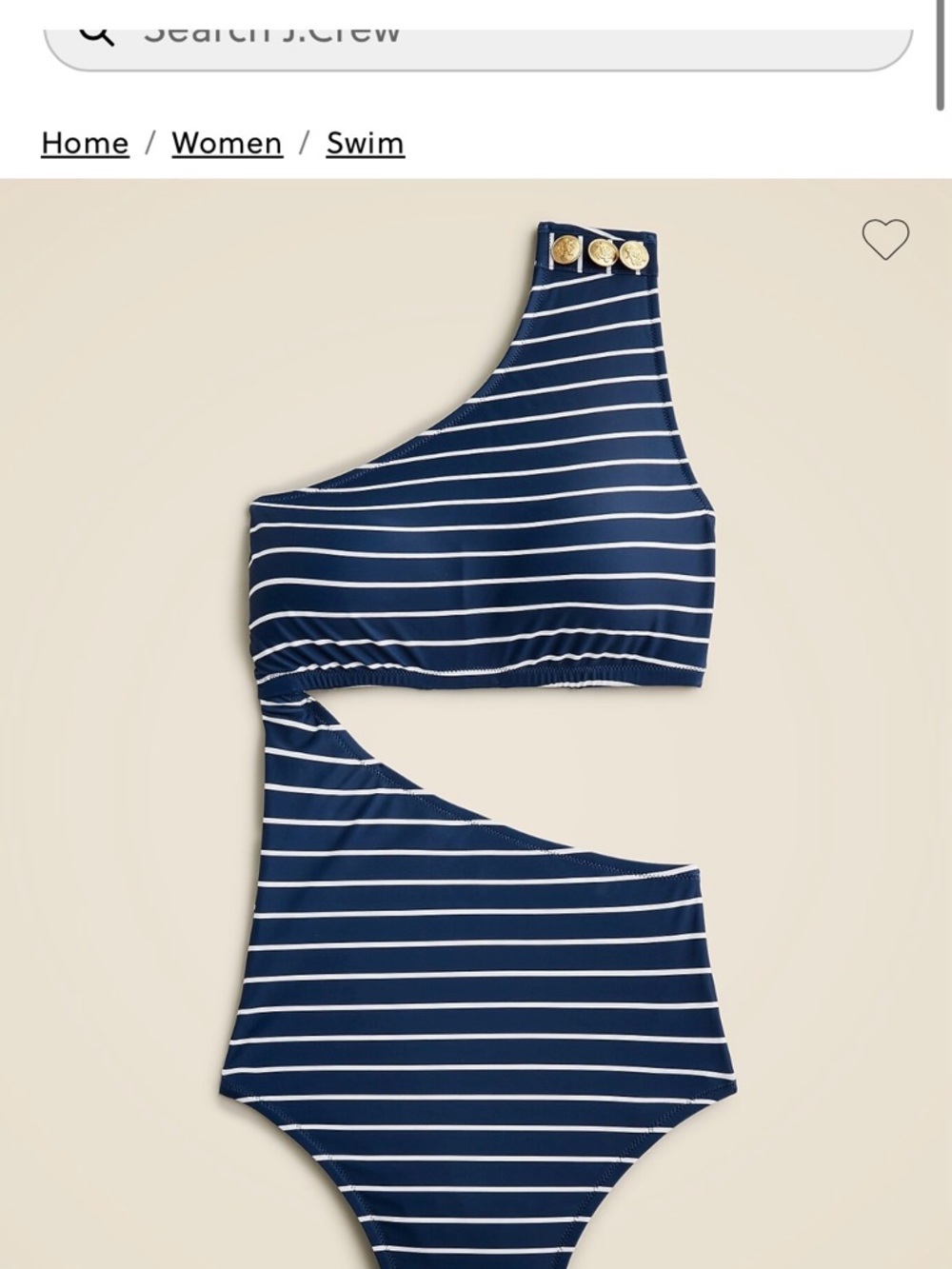 J. Crew Navy and White Striped One-Shoulder Cutout One-Piece Swimsuit